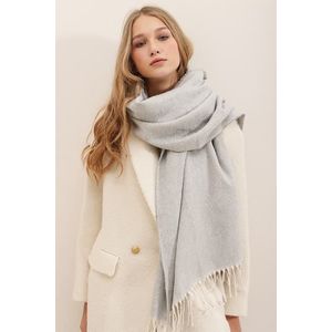 Trend Alaçatı Stili Women's Gray Wool-Mixed Patterned Shawl obraz