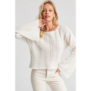 Cool & Sexy Women's White Spanish Sleeve Openwork Fine Knitwear Sweater YV214 obraz