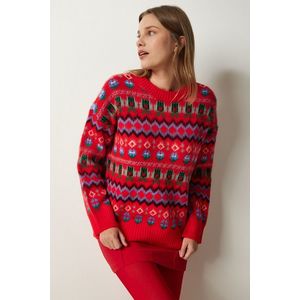 Happiness İstanbul Women's Red Patterned Wool Knitwear Sweater obraz