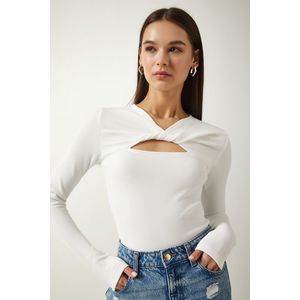 Happiness İstanbul Women's White Cut Out Detailed Corded Knitted Blouse obraz