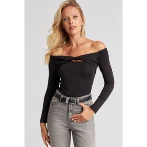 Cool & Sexy Women's Black Front Knotted Blouse obraz