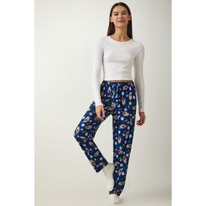 Happiness İstanbul Women's Blue Patterned Soft Textured Knitted Pajama Bottoms obraz