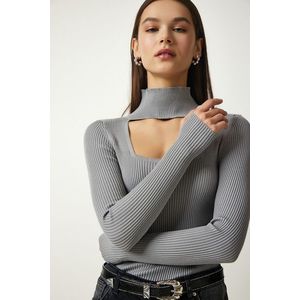 Happiness İstanbul Women's Stone Cut Out Detailed High Collar Ribbed Knitwear Sweater obraz