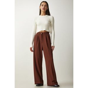 Happiness İstanbul Women's Brown Pleated Palazzo Trousers obraz