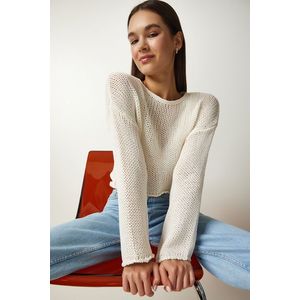 Happiness İstanbul Women's Ecru Seasonal Crop Knitwear Sweater obraz