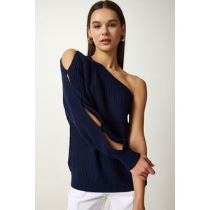 Happiness İstanbul Women's Navy Blue Window Detailed Single Sleeve Knitwear Sweater obraz