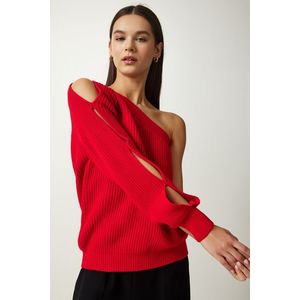Happiness İstanbul Women's Red Window Detailed Single Sleeve Knitwear Sweater obraz