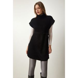 Happiness İstanbul Women's Black Turtleneck Belted Knitwear Sweater obraz