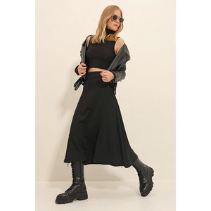 Trend Alaçatı Stili Women's Black High Waist Elastic Waist A Form Midi Length Skirt obraz