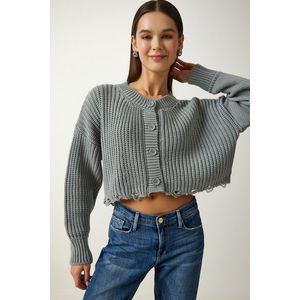 Happiness İstanbul Women's Stone Ripped Detailed Buttoned Crop Knitwear Cardigan obraz