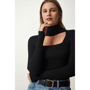 Happiness İstanbul Women's Black Cut Out Detailed Stand Collar Ribbed Knitwear Sweater obraz