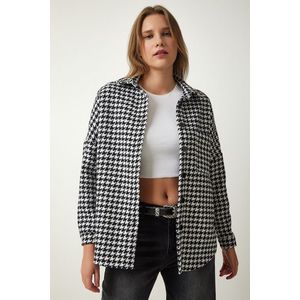 Happiness İstanbul Women's Black and White Houndstooth Patterned Stitch Jacket Shirt obraz