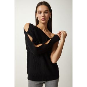 Happiness İstanbul Women's Black Window Detailed Single Sleeve Knitwear Sweater obraz
