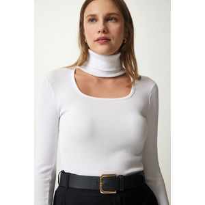 Happiness İstanbul Women's White Cut Out Detailed Turtleneck Corded Knitted Blouse obraz
