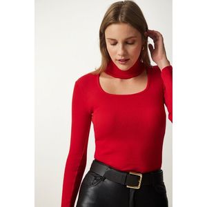 Happiness İstanbul Women's Red Cut Out Detailed Turtleneck Corded Knitted Blouse obraz