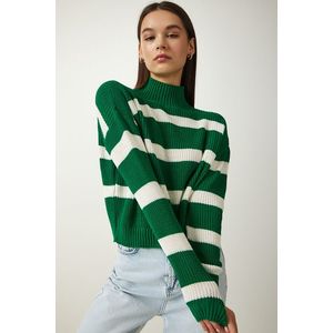 Happiness İstanbul Women's Green Stand-Up Collar Striped Knitwear Sweater obraz
