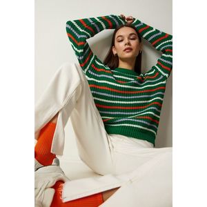Happiness İstanbul Women's Green Striped Knitwear Sweater obraz