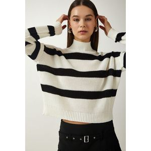 Happiness İstanbul Women's Ecru High Collar Striped Knitwear Sweater obraz
