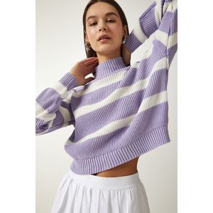 Happiness İstanbul Women's Lilac High Collar Striped Knitwear Sweater obraz