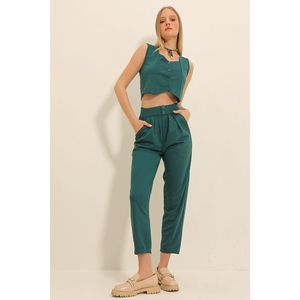 Trend Alaçatı Stili Women's Walnut Green High Waist Carrot Pants obraz