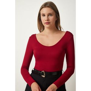 Happiness İstanbul Women's Burgundy Wide U-Neck Viscose Knitted Blouse obraz