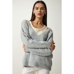 Happiness İstanbul Women's Gray Undershirt Soft Textured Double Knitwear Sweater obraz