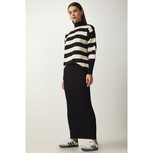 Happiness İstanbul Women's Black Striped Sweater Dress Knitwear Suit obraz