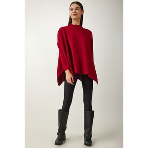 Happiness İstanbul Women's Red Stand-Up Collar Slit Knitwear Poncho Sweater obraz