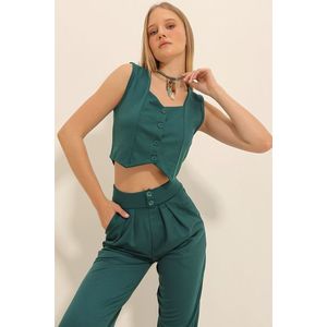 Trend Alaçatı Stili Women's Walnut Green Sweetheart Collar Buttoned Crop Vest obraz