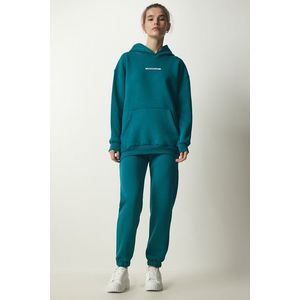 Happiness İstanbul Women's Emerald Green Raised Knitted Tracksuit obraz