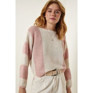 Happiness İstanbul Cream Powder Striped Seasonal Knitwear Sweater obraz