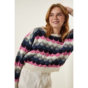 Happiness İstanbul Cream Pink Textured Seasonal Knitwear Sweater obraz