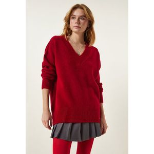 Happiness İstanbul Women's Red V-Neck Oversize Knitwear Sweater obraz
