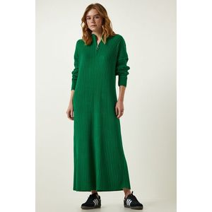 Happiness İstanbul Women's Green Ribbed Oversize Knitwear Dress obraz