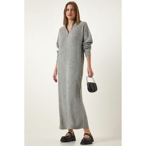 Happiness İstanbul Women's Gray Ribbed Oversize Knitwear Dress obraz
