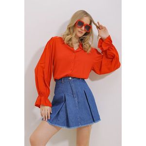 Trend Alaçatı Stili Women's Red Flounce Viscose Woven Shirt obraz