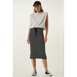 Happiness İstanbul Women's Black Striped Slit Wrap Knitted Skirt obraz