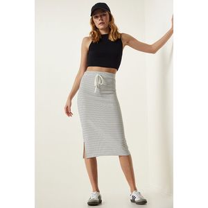 Happiness İstanbul Women's White Striped Slit Wrap Knitted Skirt obraz