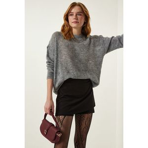 Happiness İstanbul Women's Black Asymmetric Detail Knitted Shorts Skirt obraz