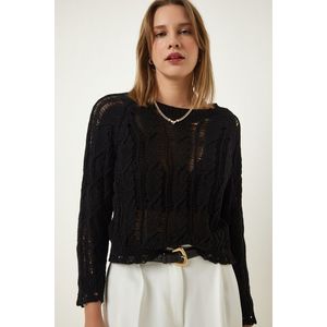 Happiness İstanbul Women's Black Openwork Seasonal Knitwear Sweater obraz