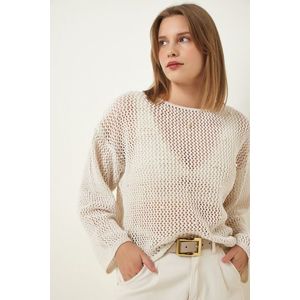 Happiness İstanbul Women's Cream Pearl Detailed Openwork Seasonal Knitwear Sweater obraz