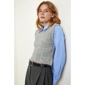 Happiness İstanbul Women's Blue Gray Polo Collar Sweater Striped Shirt obraz