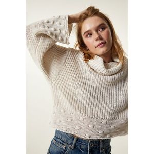 Happiness İstanbul Women's Cream Turtleneck Textured Seasonal Knitwear Sweater obraz
