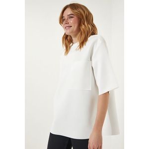 Happiness İstanbul Women's White Back Zipper Detail Knitted Scuba T-Shirt obraz