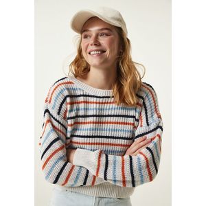 Happiness İstanbul Women's Cream Striped Seasonal Knitwear Sweater obraz