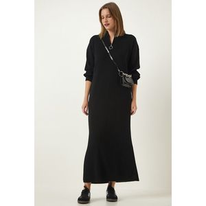 Happiness İstanbul Women's Black Zipper Collar Ribbed Long Knitwear Dress obraz