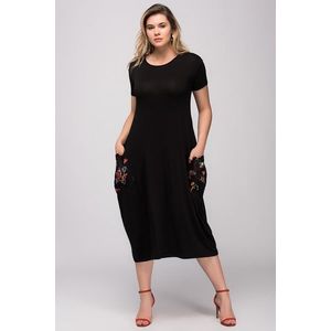 Şans Women's Plus Size Black Viscose Dress With Writing Pocket obraz