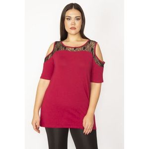 Şans Women's Plus Size Claret Red Blouse with Lace Detail obraz