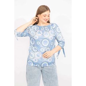 Şans Women's Blue Plus Size blouse with an elasticated collar and tie-down sleeves. obraz
