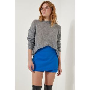 Happiness İstanbul Women's Blue Asymmetric Detail Knitted Shorts Skirt obraz